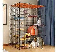 Cat Cages Large Cat Cage Indoor Cat Enclosures,Cat Kennel Ferret Cages Detachable Metal Pet Dog Exercise Fence With Hammock,Easy To Assemble,Black/White,6 Sizes,Black-109x74x144cm