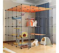 Cat Cages Large Cat Cage Indoor Cat Enclosures,Cat Kennel Ferret Cages Detachable Metal Pet Dog Exercise Fence With Hammock,Easy To Assemble,Black/White,6 Sizes,Black-144x144x144cm
