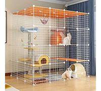 Cat Cages Large Cat Cage Indoor Cat Enclosures,Cat Kennel Ferret Cages Detachable Metal Pet Dog Exercise Fence With Hammock,Easy To Assemble,Black/White,6 Sizes,White-144x109x144cm