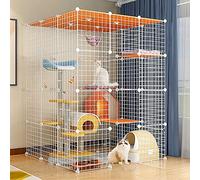 Cat Cages Large Cat Cage Indoor Cat Enclosures,Cat Kennel Ferret Cages Detachable Metal Pet Dog Exercise Fence With Hammock,Easy To Assemble,Black/White,6 Sizes,White-109x109x144cm
