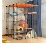 Cat Cages Large Cat Cage Indoor Cat Enclosures,Cat Kennel Ferret Cages Detachable Metal Pet Dog Exercise Fence With Hammock,Easy To Assemble,Black/White,6 Sizes,Black-109x109x144cm