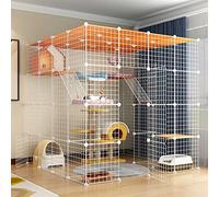 Cat Cages Large Cat Cage Indoor Cat Enclosures,Cat Kennel Ferret Cages Detachable Metal Pet Dog Exercise Fence With Hammock,Easy To Assemble,Black/White,6 Sizes,White-144x144x144cm