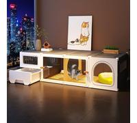 Cat Cages With Litter Box，Large Singe Layer Home Indoor Cat Cage, Cat Villa, 2-Layer Cat House, Luxury Pet Cat Cage Cat Box with Transparent Door, Plastic cat House(140 * 45 * 35cm)
