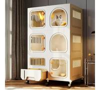Cat Cages with Wheels, Cats Villa and Cats Crate with Cat Litter Box, Large 2/3 Tier Pet Playpen Pets Kennels, Collapsible Metal Wire Detachable Enclosure Cat Houses (White, 28*18.1*43in/71*