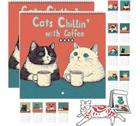 Cat Calendar 2025 - Cats Chillin' with Coffee Wall Calendar, 8.5" Handmade 12 Monthly Coffee Cats Wall Calendar 2025 Planner, Unruled Blocks Thick Paper Funny Cat Memes, Gift for Cat Lovers (2Pcs)