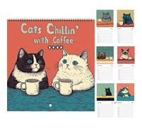 Cat Calendar 2025, Cats Chillin' with Coffee Wall Calendar, Cat & Cafe Family Planner & Daily Monthly Organizer Calendar, Funny Cute Cartoon Cats Wall Calendar, Gift for Cat Lovers (1-Piece)
