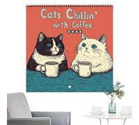 Cat Calendar 2025 Cute Cats Chillin With Coffee Wall Calendar, 12 Month Monthly Calendar Planner Family Planner Organizer Calendar For Bedroom 21.5x21.5cm