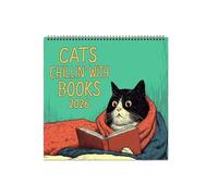 Cat Calendar 2026 - Cat Chillin with Book Wall Calendar,Hanging 12 Months Wall Planner with Kittens Illustration,Planner Organizer for Desktop Living Room Kitchen Desk (1PCS)