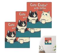 Cat Calendar 2026 - Cats Chillin With Coffee Calendar, 8.5In Funny Cat Drinking Coffee Monthly Calendars, Cute Cartoon Cats Themed Wall-Calendar, Holidays Birthday Gifts for Cat Lovers (2026,3PACK)