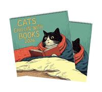Cat Calendar 2026, Reading Cat Wall Calendar, Monthly Planner with Kittens and Books, Fun Illustration Design for Home Office Decor, Unique Gift for Cat Lovers (Green-2Pcs)