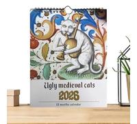 Cat Calendar, Medieval Cats Painting Wall Calendar, 2026 Funny Planner Reminder Hangable Annual Schedule for Holiday Birthday Celebration Workplace Home Kitchen Men Women Friends Family