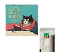 Cat Calendar, Reading Cat Calendar 2026, Cats Chillin with Books 2026 Wall Calendar, Cute Funny Cat Art Wall Calendar Planning Reminder for Living Room Kitchen Desk