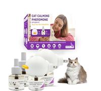 Cat Calming Diffuser, Cat Calming Plug-in Refills Relaxants & Anxiety Relief for Cats 6-in-1 Cat Pheromones Calming Diffuser Kit Fit for Anxiety, Stress, and Relaxation for Cats(2 Diffusers+4 Refills)