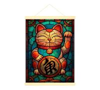 Cat Canvas Hanging Poster Wall Art, Asian Traditional Coin Bell None Orange Wall Hanging Posters Bathroom Kitchen Bedroom Decor 12x16 Inches
