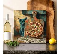 Cat Canvas Kitchen Wall Art, Rustic Vintage Pizza Cutting Board None Green Wall Paintings Prints Hanging Art Bedroom Living Room Home Dining Restaurant Decor 12x12 Inch