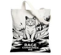 Cat Canvas Tote Bag for Women, Bold Graphic Lightning Mountains Black Washable Reusable Small Tote Bag Ideas for Family, Black, 13x15 Inch