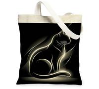 Cat Canvas Tote Bag for Women, Modern Minimalistic Light Shadow Halloween Black Washable Reusable Everyday Tote Bag Ideas for Outdoor Travel Workday Reading 13x15 Inch