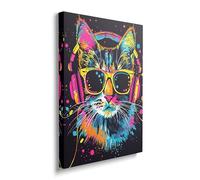 Cat Canvas Wall Art Graffiti Animal Pictures Pop Art for Kitchen Living Room Bedroom Bathroom Office Cat Print Painting Home Modern Artwork Framed Wall Decor 16" x 12"