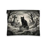 Cat Canvas with Zipper, Gothic Spooky Gravestone Cross Halloween Black Portable with Zipper Makeup Bags for Women for Travel, Bathroom, Vanity, Purse Storage and Gifts, Black, 7x9 Inch, Gothic