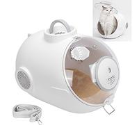 Cat Capsule Carrier with Inbuilt Fan and Light, Spacious 24L Transparent Shoulder Bag for Cats and Dogs, Adjustable Strap and Safe Skylight Design for Travel