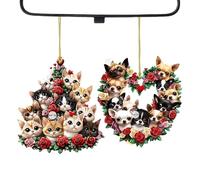 Cat Car Rearview Mirror Decoration | 2 Pieces 2D Cute Acrylic Dog Figure | Valentine Rearview Mirror Decoration - For Kids Adults Birthday Halloween