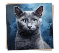 Cat Card, Birthday, Grey - Blank, Note, Greetings - for Women, Female, Her