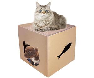 Cat Cardboard House - Cardboard Cat House Corrugated Paper Scratch Box, Indoor Cats Play Shelter With Pads | Kitten Scratching Resting Toy Birthday Gift, Scratcher, Catnip, Toy