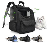 Cat Carrier Backpack for Large Cats Pet Backpack Carrier for Small Dogs, Expandable Cat Backpack Up to 15 Lbs, Foldable Cat Carrying Backpack for Travel Hiking (Black)