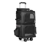 Cat Carrier for 2 Cats,Large Cat Carrier with Wheels,Double-Compartment Pet Rolling Carrier for 2 Cats,Pet Carrier for Car Travel,Breathable Mesh Fabric for Traveling,Hiking,Camping(Black,35x26x61cm)