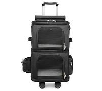 Cat Carrier for 2 Cats, Large Double Compartment Trolley Case with Wheels, Portable Pet Travel Bag for Easy Transport