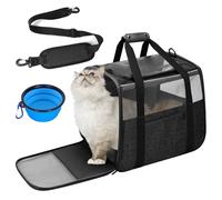 Cat Carrier Soft-Sided for Large Cats, Dog Carriers for Small Dogs, Airline Approved Pet Travel Carrier for Cats Puppies up to 16Lbs with Safety Zippers Foldable Bowl, 18x12.5x14.2, Black