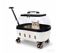 Cat Carrier, Transparent Breathable Pet Trolley Case with Silent Rolling Wheels, Telescopic Handle & Clear Ventilation for Cats & Small Dogs Up To 10kg