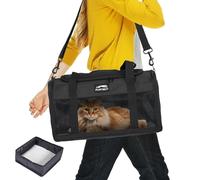 Cat Carrier with Foldable Litter Box for Large Cats and Small Dogs Medium Animal Rabbit Puppy Soft Pet Carrier Portable Airline Approved, Travel for Comfort - Fits Pets Up to 15 lbs - Black