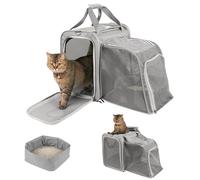 Cat Carrier with Litter Box - Expandable Cat Carrier Fits Up to 20 lbs, Large Cat Travel Carrier for Car, Portable Pet Carrier to Visiting The Vet, Road Trips, Camping, or Hotel