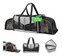 Cat Carrier with Litter Box - INRLKIT Cat Carrier for 2 Cats, Portable 2-in-1 Double Cat Travel Carrier Bag for Traveling, Expandable Pet Carrier for Car, Portable Travel Litter Box for Cats (Grey)