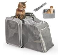 Cat Carrier with Litter Box, LitaiL Soft Cat Travel Carrier for Car Travel Long Distance, Expandable Large Cat Carrier, up to 20 lb to Road Trip, Camping, Hiking, Grey