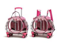 Cat Carrier with Silent Wheels Telescopic Handle, Pet Trolley Backpack,Pet Carrier for Cat, Pet Strollers for Small Dogs, Portable Cats Dogs Travel Backpack, Pet Rolling Carrier (Pink)