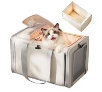 Cat Carrier with Soft Sides - Foldable Travel Bag, Breathable Mesh Window Ventilation, Washable Plush Mat Insert , Safety Hut on the Back Seat of Cars for Small Ti