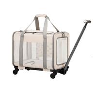 Cat Carrier with Wheels,for Cats Dogs 33 lbs with Telescopic Handle, Small Dog Carrier with Wheels Removable, Soft Rolling Cat Carrier with Large Pocket(White)
