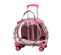 Cat Carrier with Wheels, Pet Trolley Case, Clear Bubble Backpack for Small Dogs, Portable PC Travel Crate, Ventilated Space Capsule Bag for Hiking Outdoor Walks, 43x30x40cm (Pink)