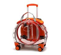 Cat Carrier with Wheels,Transparent & Fully Breathable Hard Pet Trolley Case, Airline Approved Pet Backpack for Kitty Small Dog Travel Portable Cats Dogs Backpack Orange