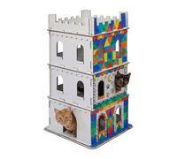Relaxdays Cat Castle, 3-Storey Cardboard House with Slot-Together Design, 107.5 x 62 x 62 cm, White