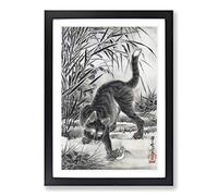 Cat Catching a Frog by Kawanabe Kyosai Framed Print | A2 Black Framed Wall Art | Ready to Hang | Modern Animal Picture | Living Room Bedroom Lounge Office