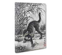 Cat Catching a Frog by Kawanabe Kyosai Painting Canvas Print | Gallery Wrapped 30mm Frame Wall Art | 30x20 inches | Ready to Hang | Contemporary Animals Picture | Living Room Bedroom Lounge Office