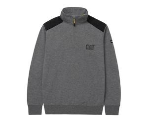 CAT Caterpillar Essential 1/4 Zip Sweatshirt Dark Heather Grey - Tonal Graphic on Left Chest, Front Closure with Logo Pull