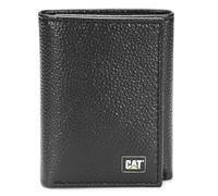 CAT Caterpillar Men's Leather Trifold Wallet with Enamel Logo, Black, One Size, Genuine Leather Trifold Wallet with Enamel Logo