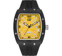 CAT Caterpillar Men's Skeleton Dial Watch, 43mm Carbon Fiber Case | Yellow Accents, Date Display