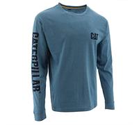 CAT Caterpillar Trademark Banner Long Sleeve Tee Shirts for Men with Center Back Neck Wire Management Loop Workwear Logo, Real Teal Heather, 3XL