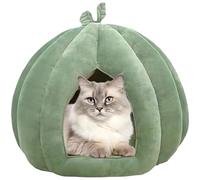 Cat Cave Bed, 14x14x12 Inch Soft Cute Warm Pumpkin Cat Bed with Removable Cushion Easy to Clean Large Covered House Hideaway for Indoor Home Covered Cave Pumpkin Indoor House
