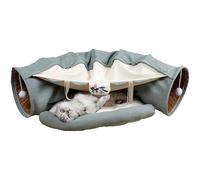 Cat Cave Bed, Cat Cave, Cat Play Tunnels, Foldable Multi-Functional Pet Tunnel with Soft Polyester Cushion, Light Green, 27cm Diameter Tunnel, 55 Cm Cushion Nest, Ideal for Cats' Rest and Play